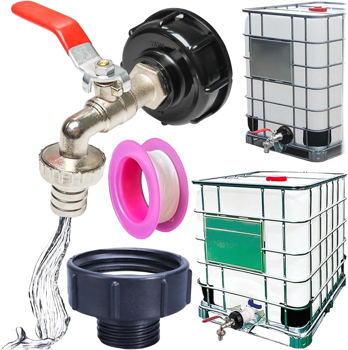 Tankuitkraan, IBC uitloopkraan, accessoires voor IBC container, IBC-container, uitloopkraan, IBC-afvoerkraan, IBC waterkraan 3/4, IBC tankkraan, voor watertank of regenton, de tuinkraan