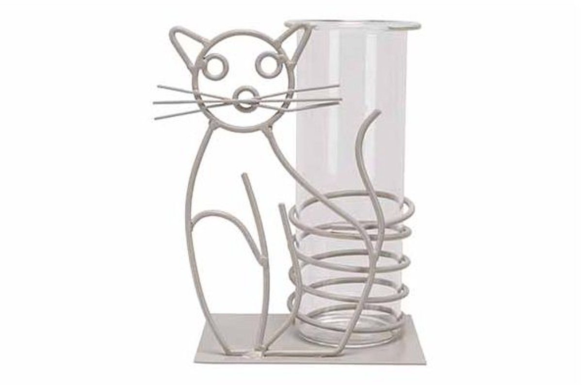 Vaas Cat Glass Tube 6x14.5cm Grijs 12x7x H15cm Andere Metaal