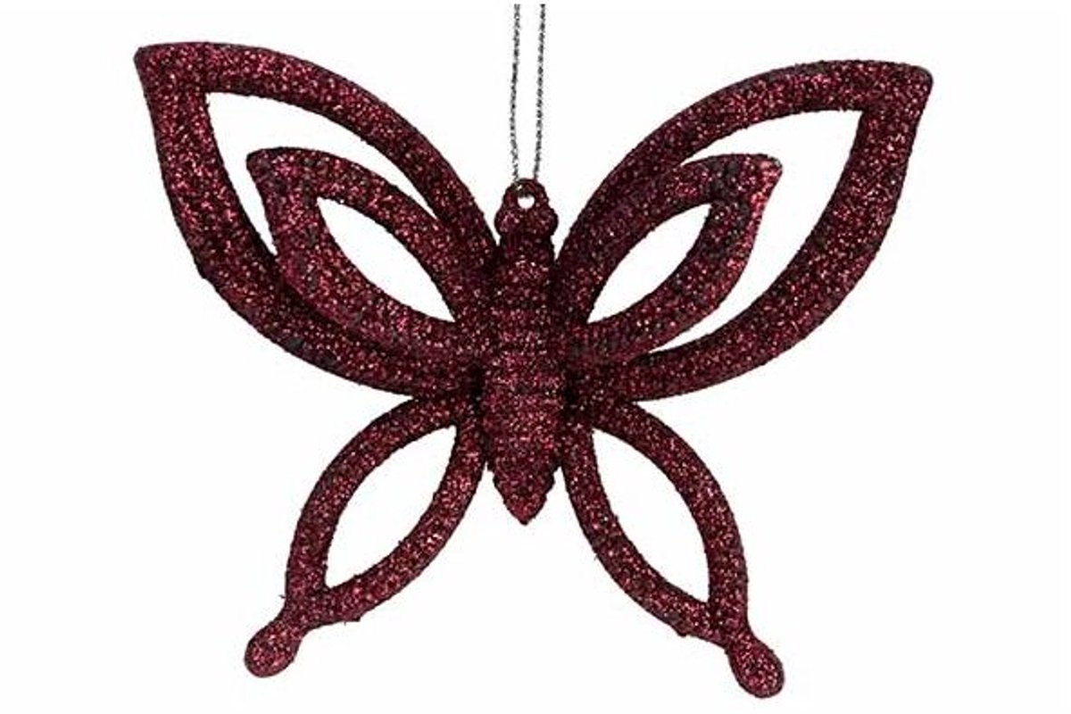Hanger Butterfly Glitter Bordeaux 10x2,5 Xh8,5cm Kunststof