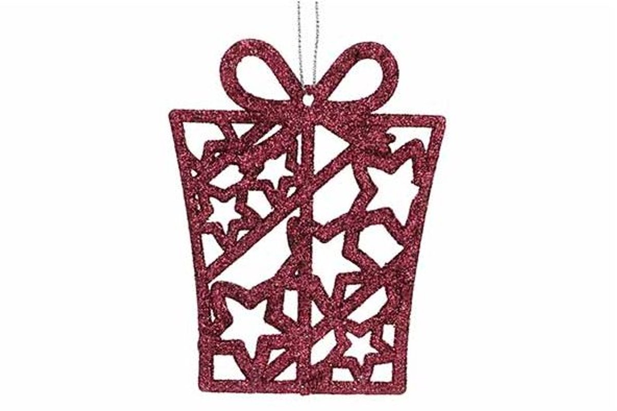 Hanger Gift Glitter Bordeaux 8xh10cm Ku Nststof