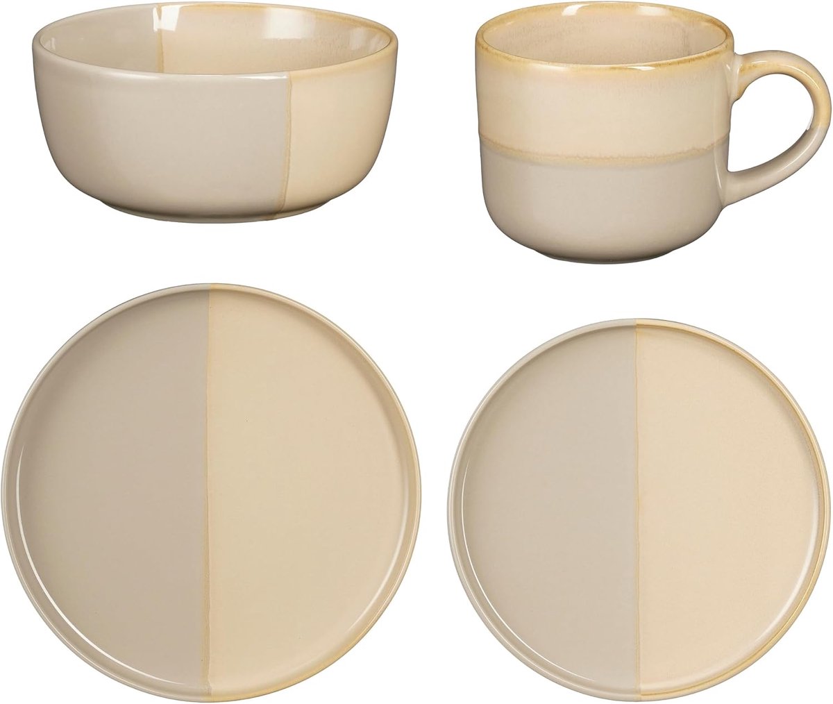 Decoraties Ozzu steengoed 4 persoons diner set, grijs
