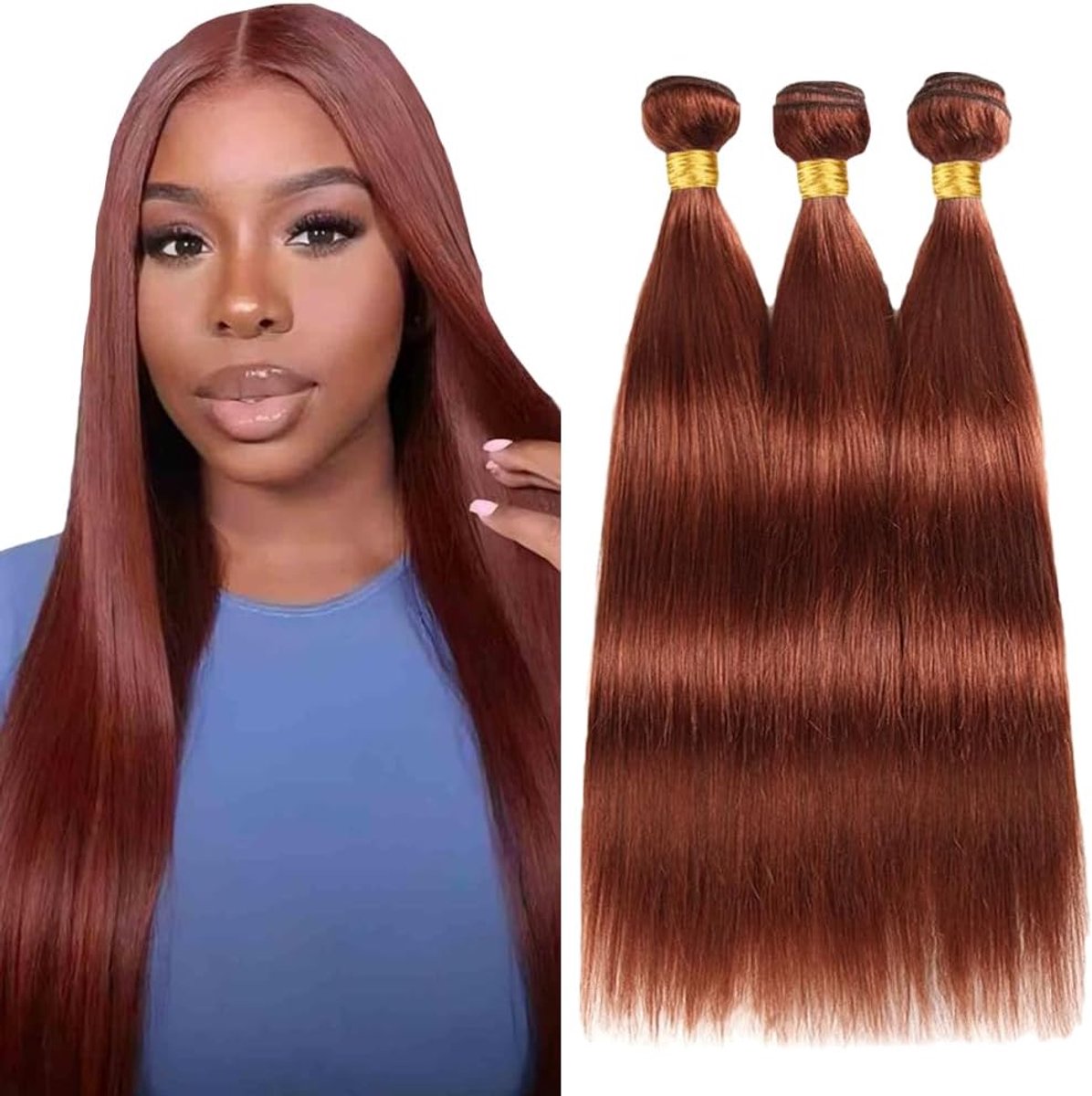 26 28 30 Inch Straight Peruik Dames Bundles Human Hiar Unprocessed Brazilian Virgin Human Hair Extensions #33 Reddish Brown Bundle With Minimal Shedding For Women