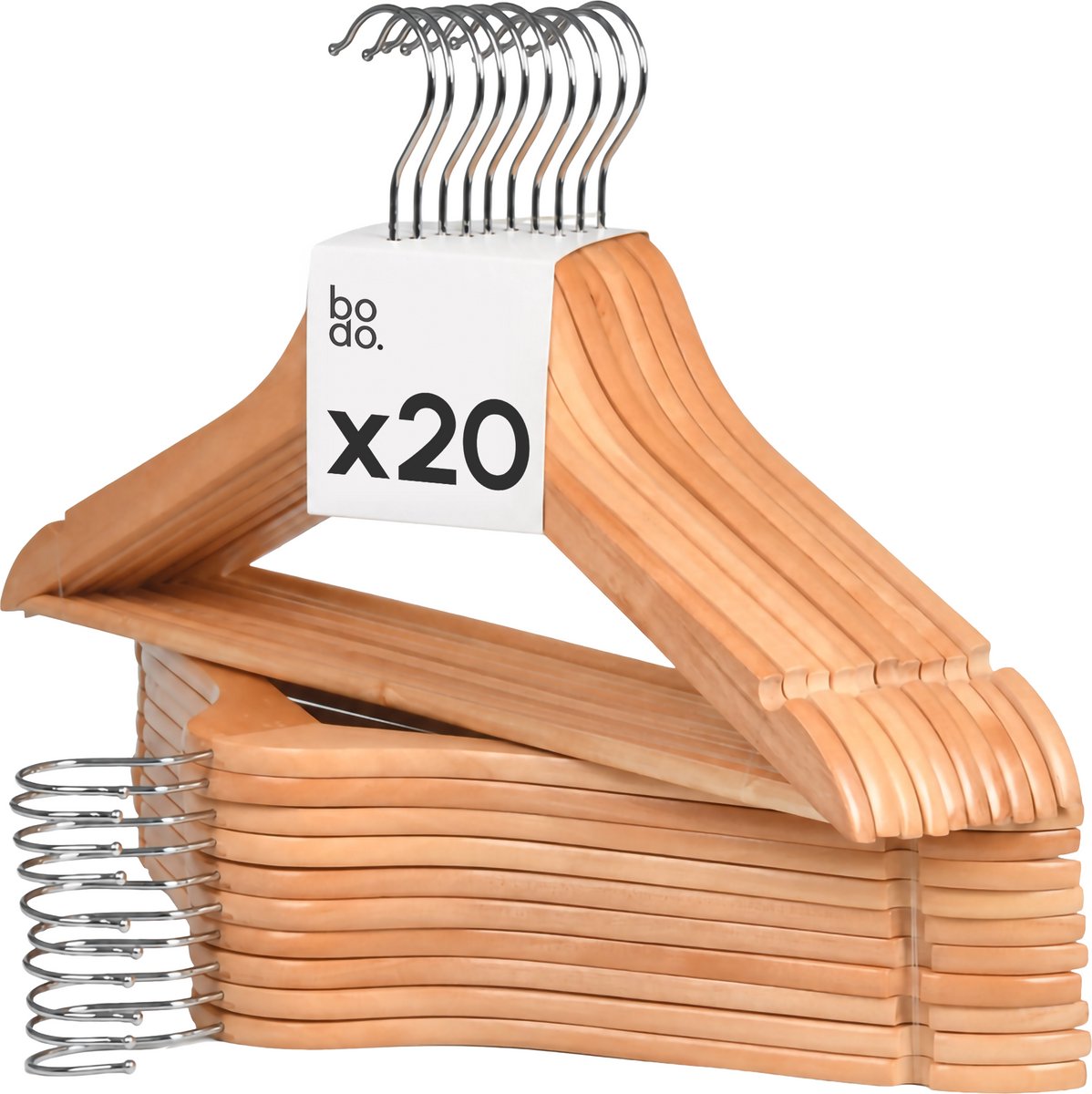 Kledinghangers - 20 stuks - hout naturel - Bodo