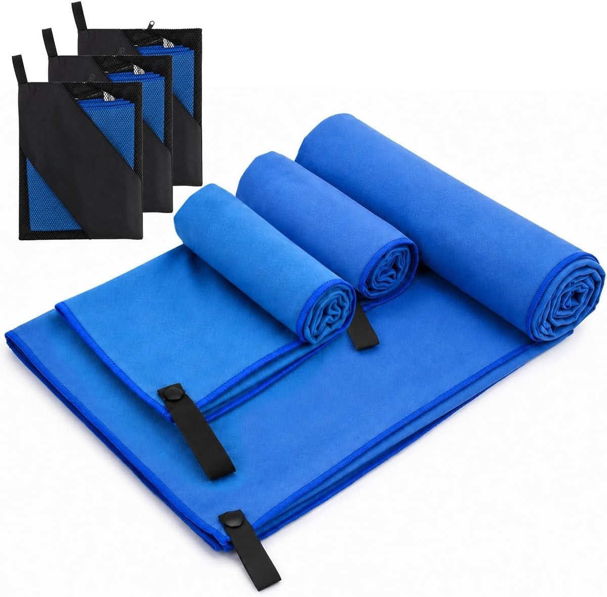 Microvezel Handdoek Set van 3 - Koningsblauw - 100 x 200 cm - Sneldrogende Reishanddoek voor Sport, Camping en Strand