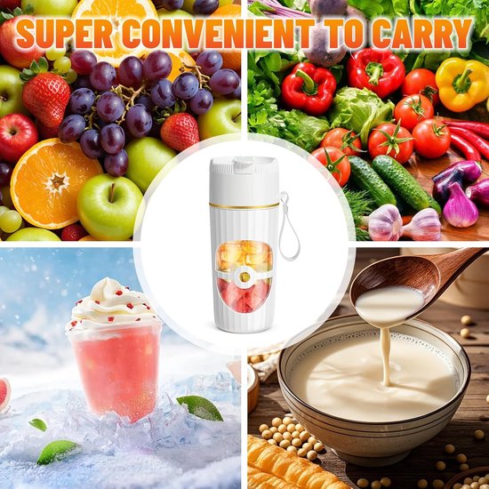 Draagbare blender - Mini mixer - Verse sappen maken - 10 roestvrijstalen messen - 400 ml - Wit — afbeelding 2