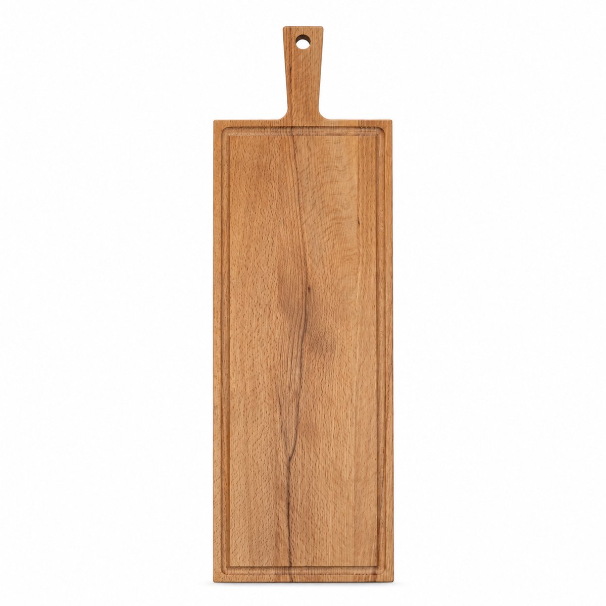 Lange Borrelplank met Handvat en Sapgeul – Geolied Beukenhout – Serveerplank en Kaasplank – 59 x 19 cm