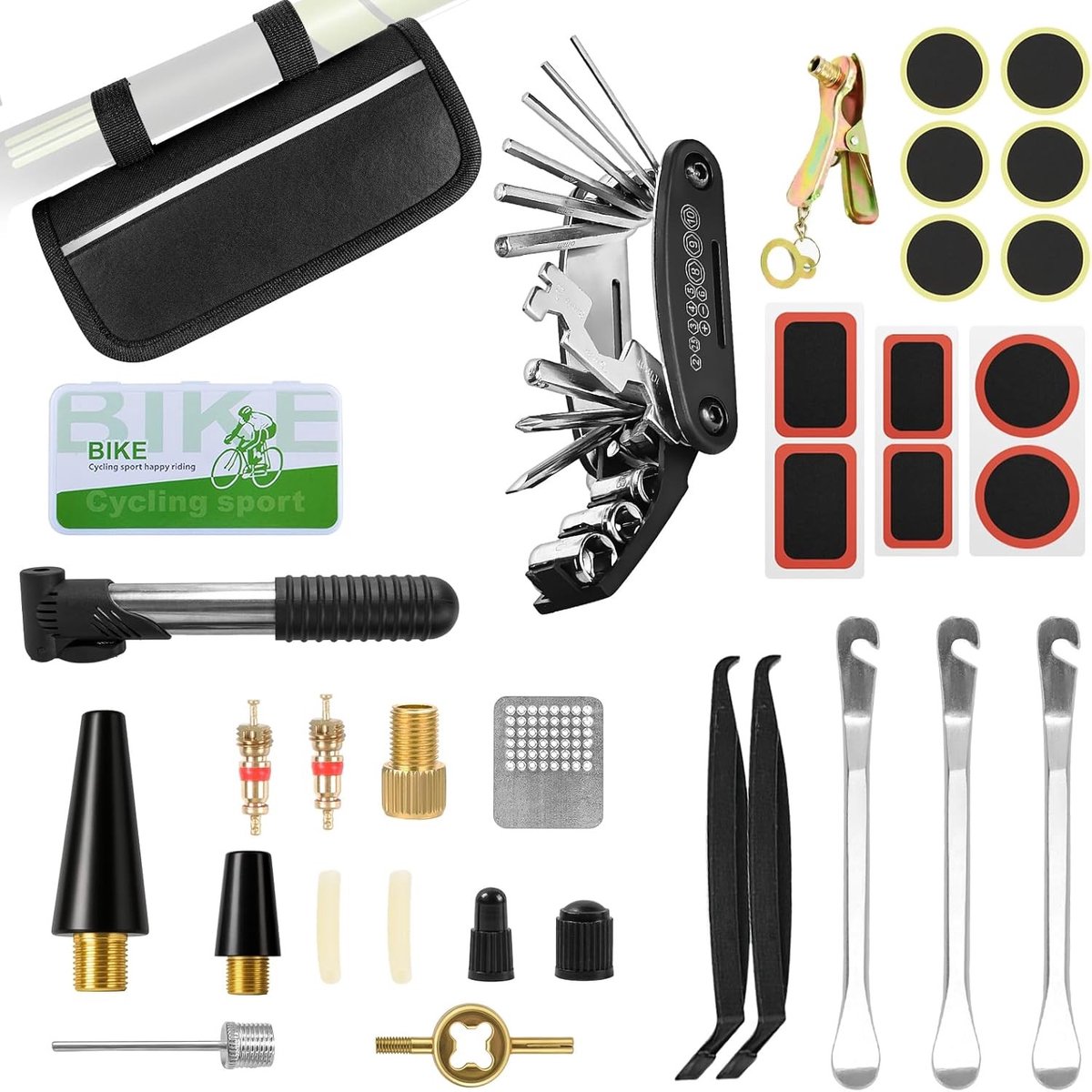 Fietsreparatieset 16-in-1 - Multifunctioneel - Compact - Met Mini-Pomp en Waterdichte Tas - Voor Fietsers