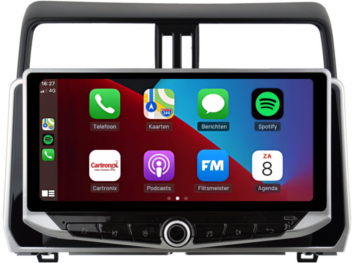 CarPlay autoradio geschikt voor Land Cruiser Prado | 2018 t/m 2023 | Cartronix CTX-119187 | 2018 2019 2020 2021 2022 2023 | 10.88 inch | Android 15 | Draadloos Apple CarPlay & Android Auto | 4GB + 64GB | Bluetooth & Wifi