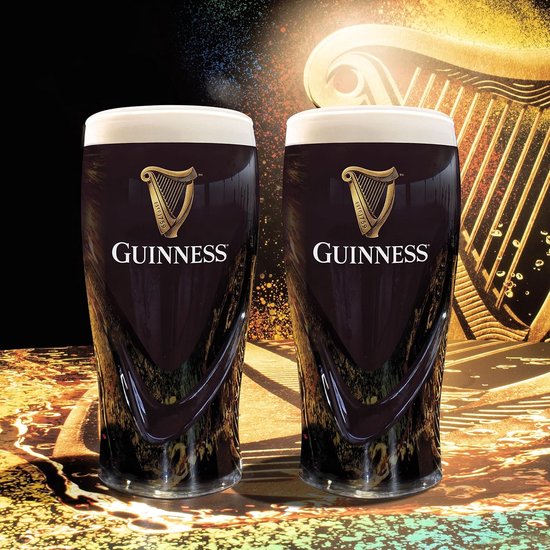 Guinness Bierglazen Pint 500 ml - Set van 2 glazen voor bier - Ideaal voor feestjes en samen genieten - Vaatwasserbestendig - Transparant glas - Hoogte 159 mm, Diameter 79 mm - Glaswerk - Merk Bierglazen