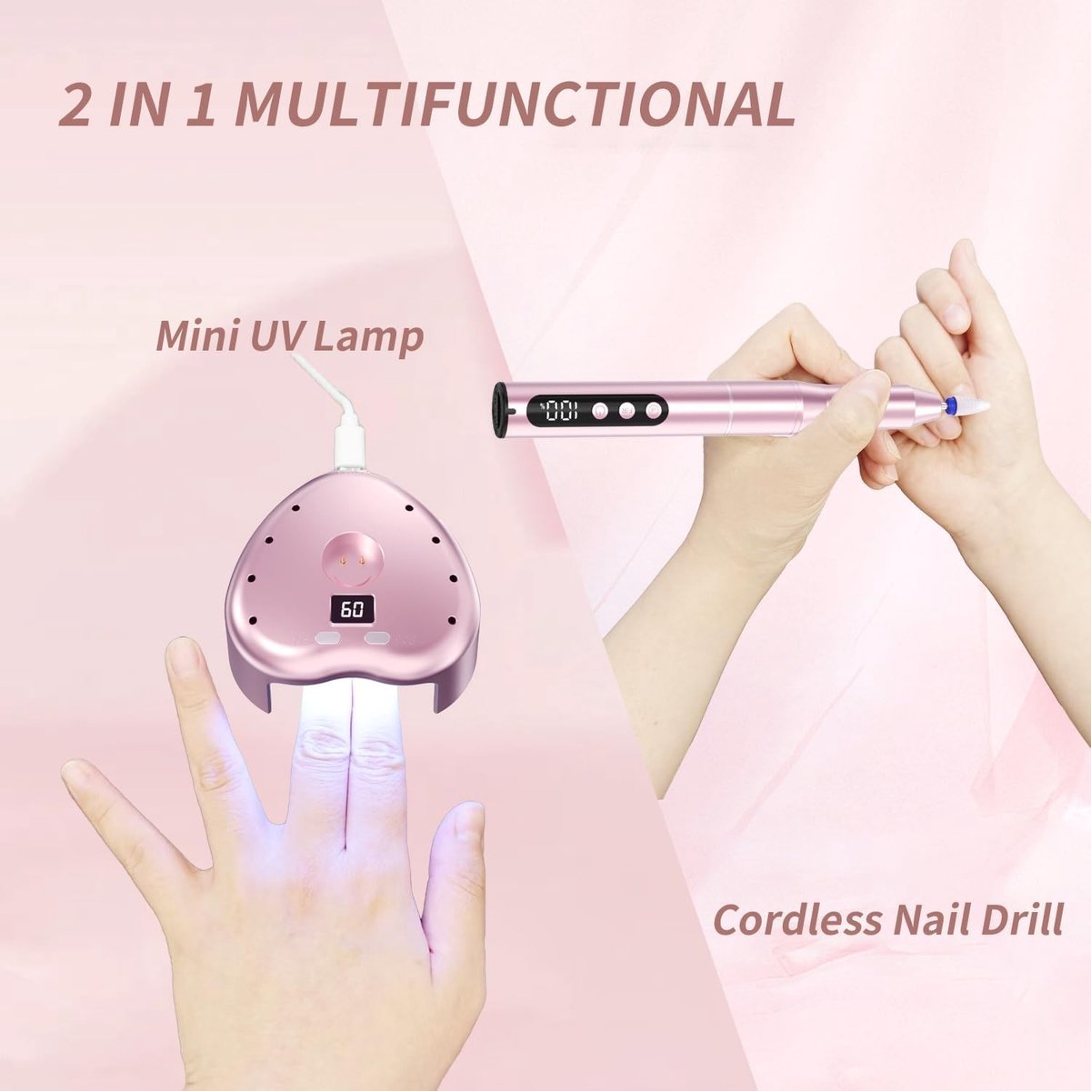Elektrische Nagelvijl - Roze - Professionele Snoerloze Nagelfrees met UV LED-Lamp - Voor Manicure en Pedicure