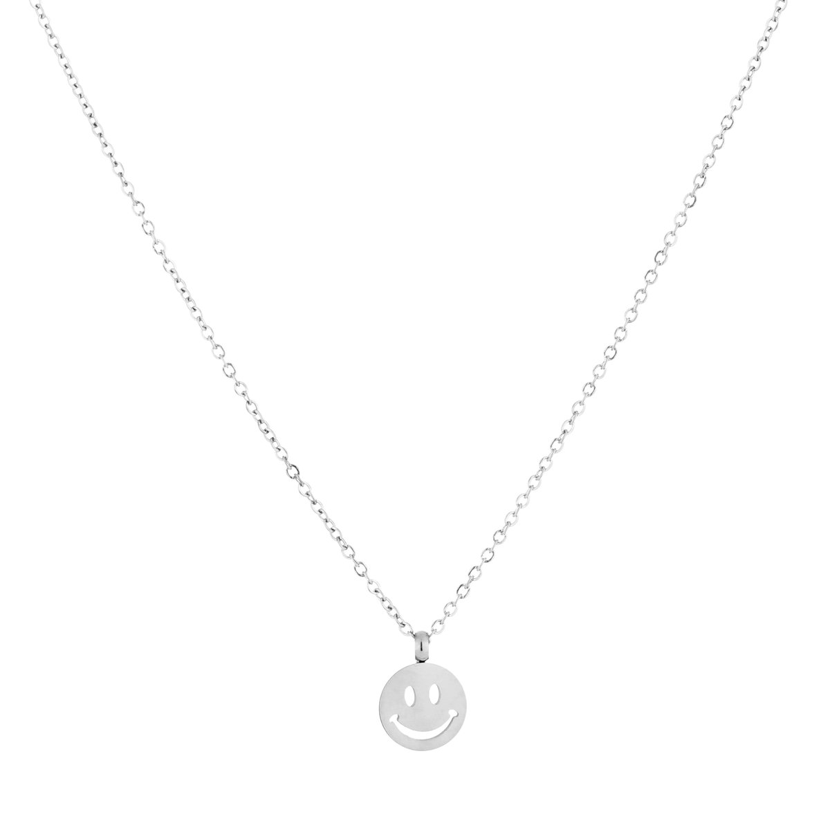 Smiley Pendant Fine Chain Necklace – Smiley Ketting – RVS - Zilver