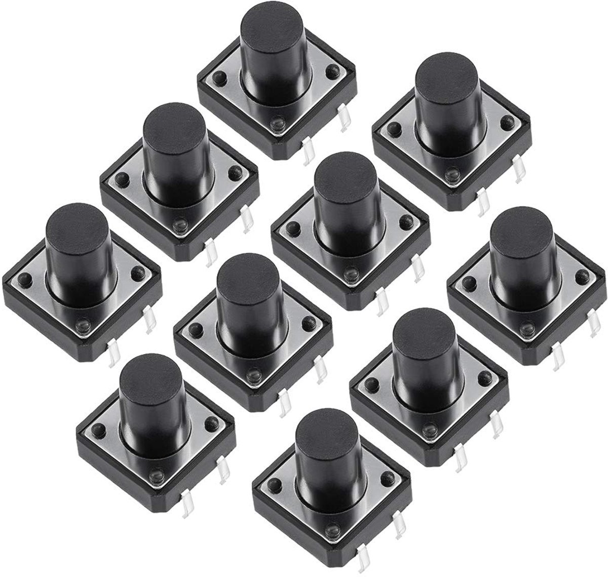 sourcing map 10 stuks 12 x 12 x 12 mm 4-pins plaat mini/micro/klein PCB drukknop schakelaar DIP DE de