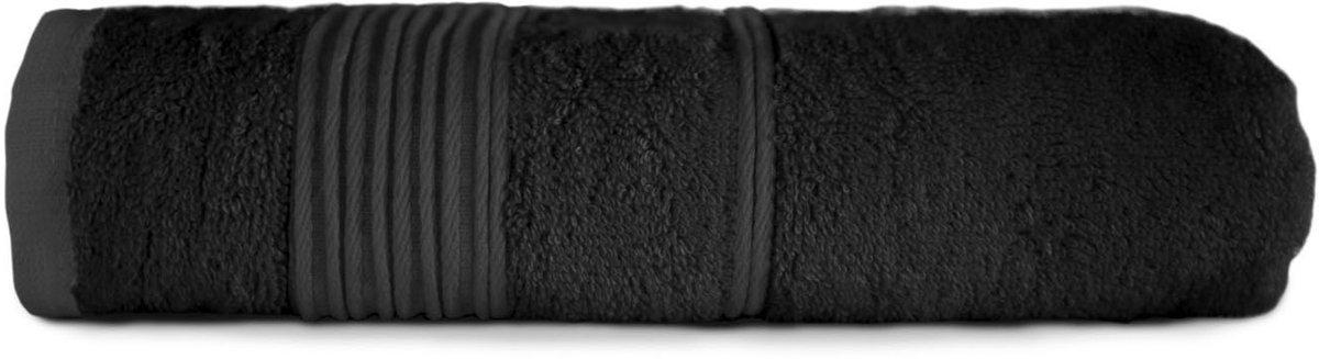 Moreno Luxe Badhanddoek 70x140 cm - Bamboe & Katoen - Zwart met Subtiele Sierboord - Antibacterieel & Hypoallergeen