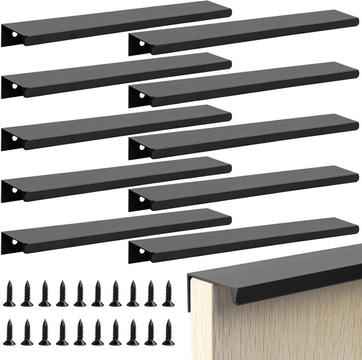 10 stuks zwarte meubelgrepen, 300 mm, verborgen kastgrepen, keukengrepen met schroeven, deurgreep, ladegrepen, onzichtbaar voor kledingkast