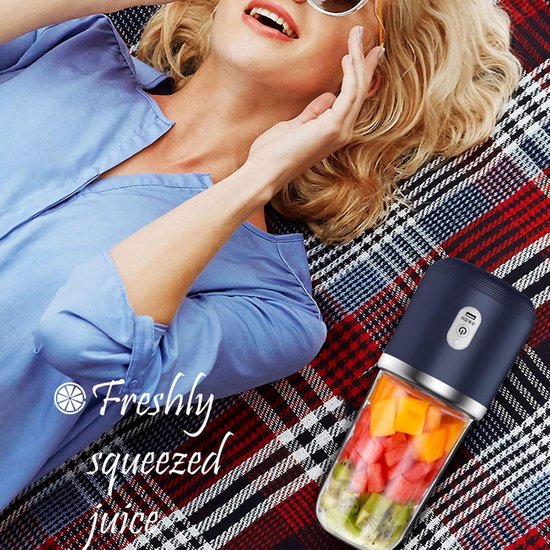 Draagbare Blender - Reisblender Mini Blender - Verse Sapjes Maken - 6 Krachtige Messen - 400 ml - Blauw — afbeelding 2