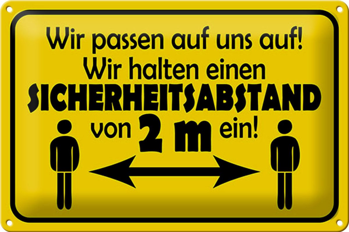 Blechschild Hinweis 30x20cm Sicherheitsabstand 2m