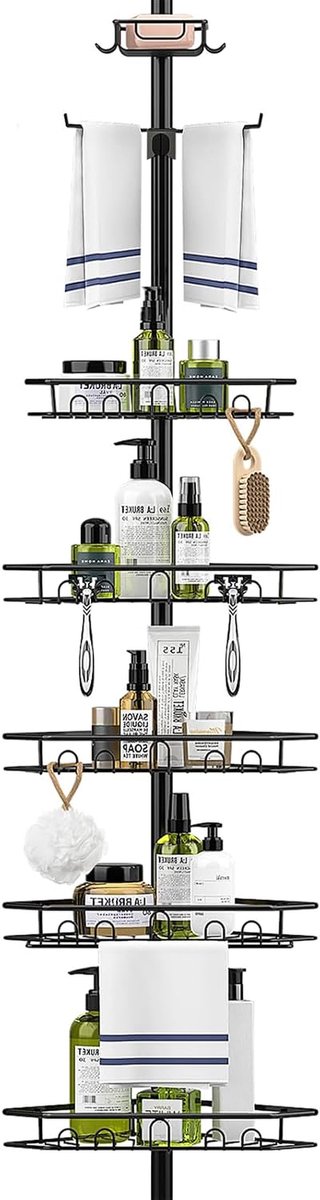Telescopische Doucheplank - Badkamer Organizer - Douche Opbergen - Zonder Boren - 137-290 cm - Zwart