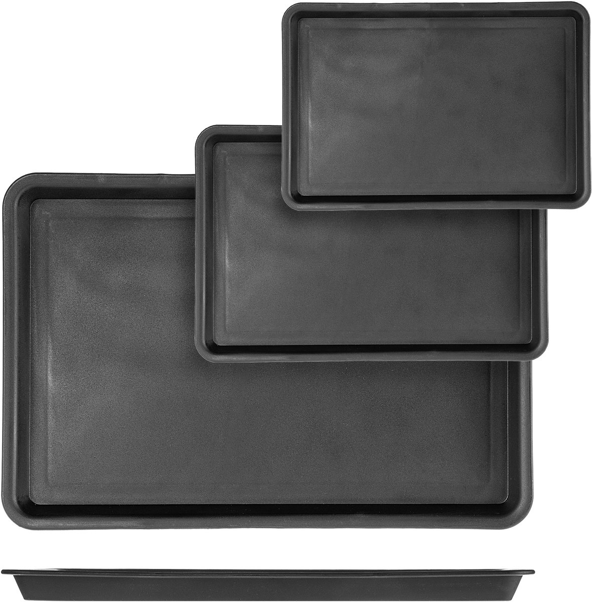 KADAX serveerbladen in set van 3: 25 x 18 cm, 30 x 20 cm & 40,5 x 30 cm, rechthoekige bladen van kunststof, kunststofbladen met opstaande rand, serveerbladen (zwart)