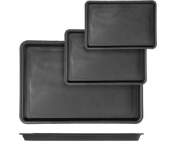 KADAX serveerbladen in set van 3: 25 x 18 cm, 30 x 20 cm & 40,5 x 30 cm, rechthoekige bladen van kunststof, kunststofbladen met opstaande rand, serveerbladen (zwart)