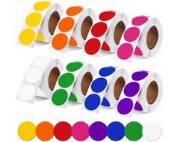 Kaiyaya - Ronde etiketten set van 8 rollen - Waterdicht en zelfklevend - Ronde stickers, Stippenstickers - Op rol - Kantoor, verpakking, school - 8 kleuren, 2,5 cm diameter, 4000 stuks totaal