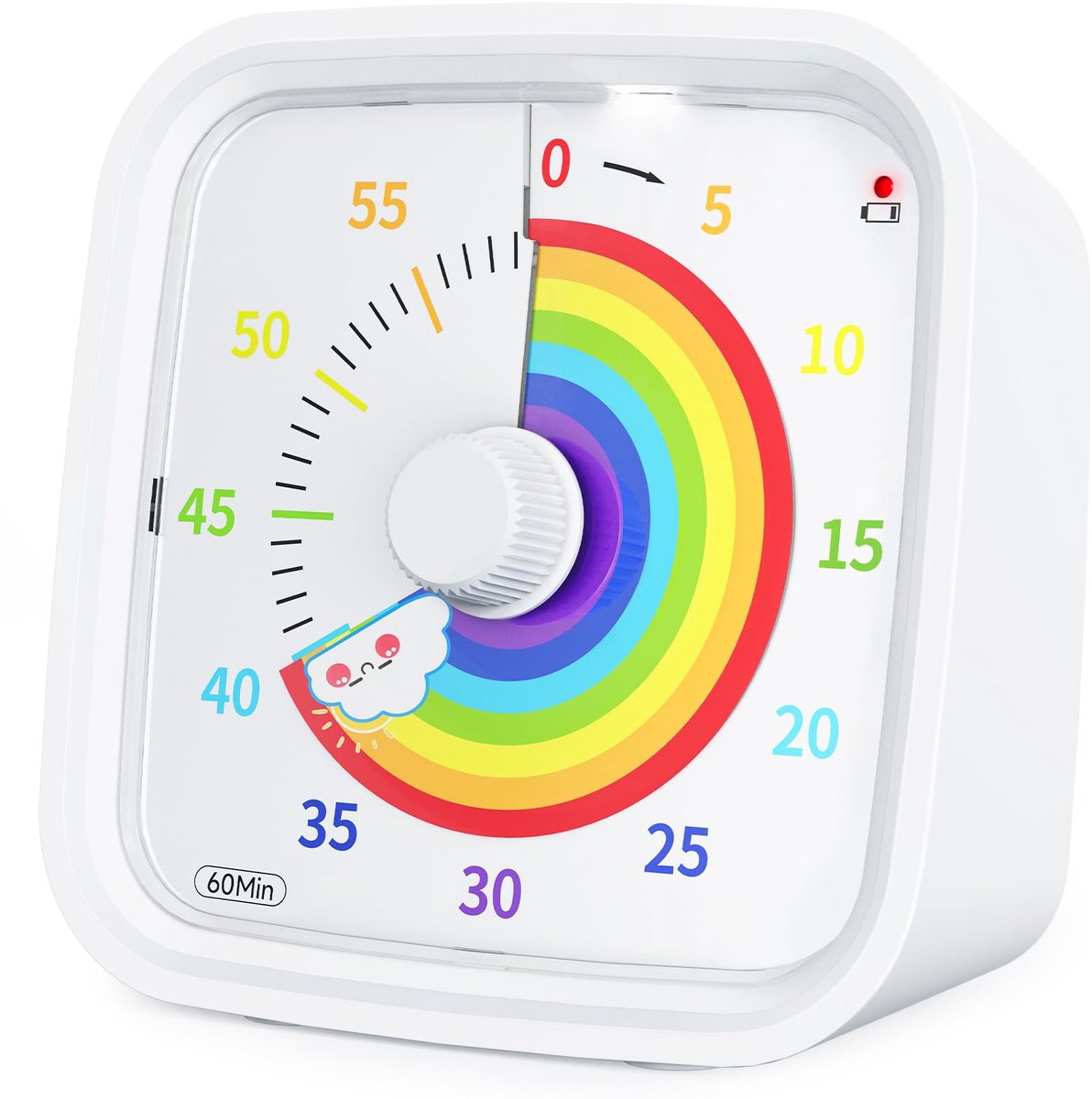 Ryoudavell - Timer - Regenboog Visuele Timer voor Kinderen – 60 Minuten Aftellen - Kookwekker - Timer voor kinderen - Leerklokken - Visuele Timer - Leerklok timer - Mini timer - voor Thuis - Keuken - School - Werk-Wit