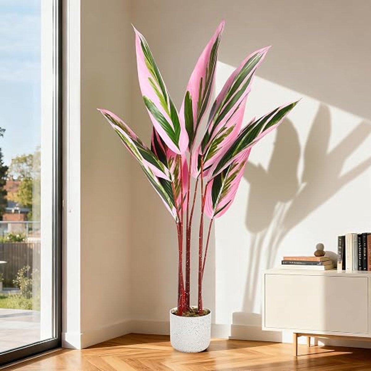Triumpunpre Kunst Calathea 120cm - UV-bestendig - Stevige verzwaarde pot voor tuin, balkon en kantoordecoratie