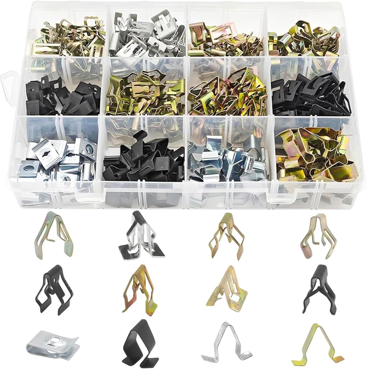 240 stuks metalen bevestiging voor auto, dashboard, metalen clip, auto-voorconsole-clips, kofferbak, bekleding, bevestigingsklemmen, metalen sierlijst, veerclip, auto, C-clip, dashboard, clipset