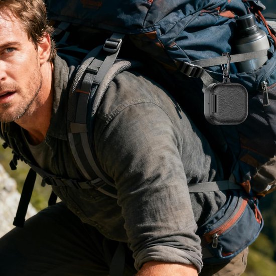 Hoesje voor Samsung Galaxy Buds 4 Pro met Karabijnhaak PWZ Oranje - Lederen Textuur Drop Protective Hard met Standaard en Veiligheidsslot voor Samsung Galaxy Buds 4 Pro van hoesje — afbeelding 4
