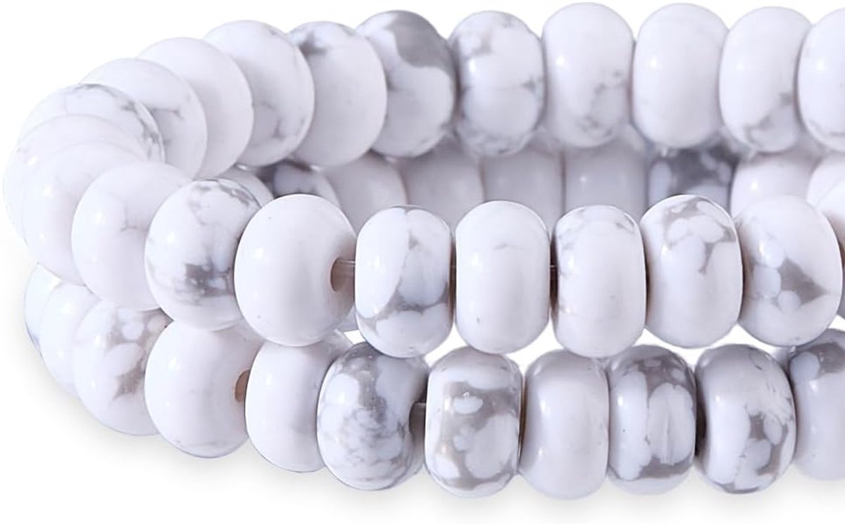 2 strengen natuurlijke 5 x 8 mm howliet kralen strengen natuurlijke telraam schijf steen kralen rondelle edelsteen spacer kraal voor doe-het-zelf armband ketting sieraden maken, gat: 1,2