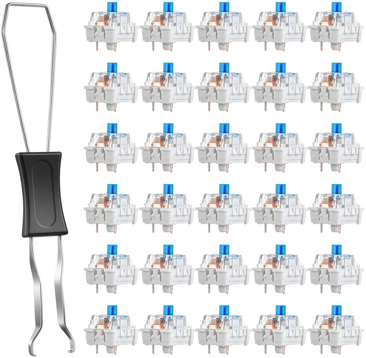 30 stuks blauwe kliktoetsenborden, mechanische toetsenbordschakelaars met trekker, 3-polige toetsenbordschakelaars, stofdichte klikschakelaar, mechanische toetsenbordschakelaar voor gaming