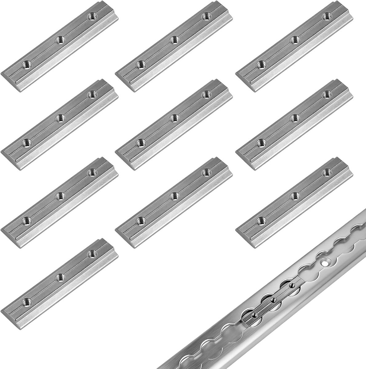 10 x groefstenen airlinerail, 75 x 18 x 6,5 mm, aluminium | Met 3 x M6-schroefdraad, bevestigingsfitting voor camper, caravan en kleine bestelwagen