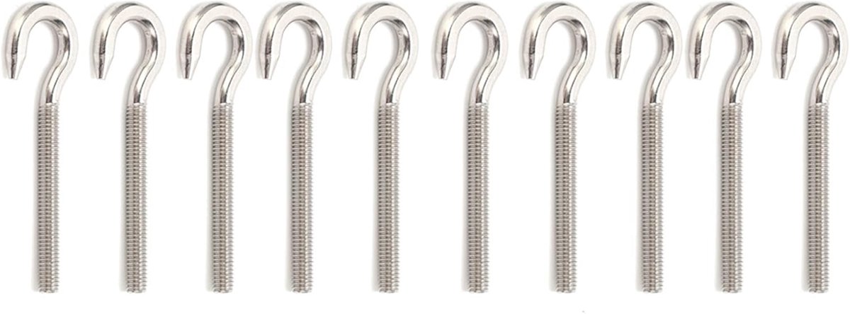 10 Stuks Roestvrijstalen Oogschroef Open Oogbout Haak Hardware, Stabiele Structuur voor Hangende Voorwerpen, M6x73mm