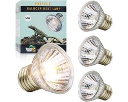 HERP Reptiel Terrarium Warmtelamp 50W 4-delig, UVA UVB Halogeen Schildpad Warmtelamp, E27 UVB Basking Spot Lamp voor Schildpad, Baardagaam, Hagedis, Slangen