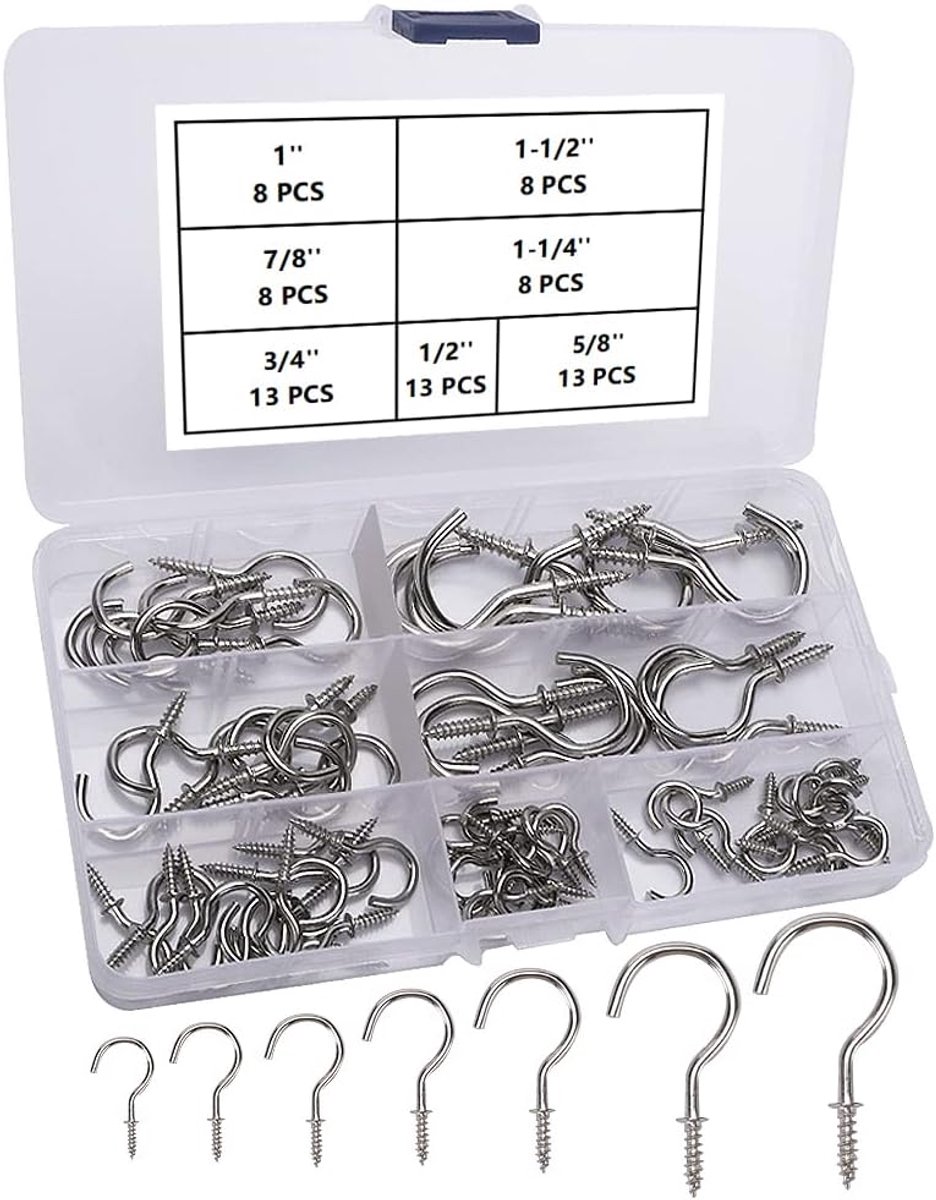 71 STKS Haakschroeven, Inschroefbare Plafondhaken, Kophaken, Plafondschroefhaken, 7 Maten - Zilver