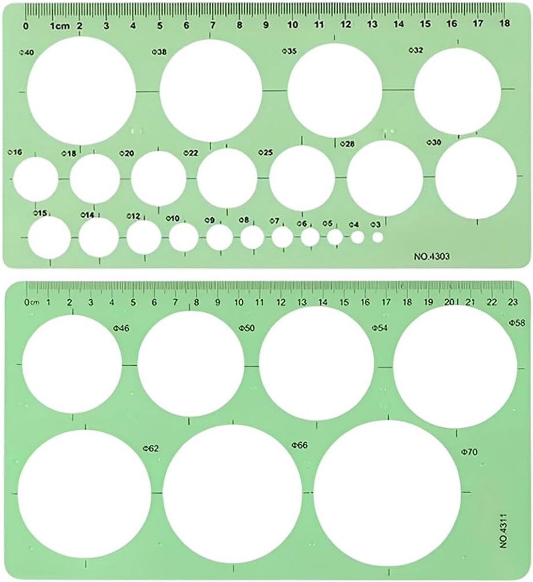 2 stuks cirkelvormig sjabloon, model technische tekening, cirkel, transparant, meetsjabloon van kunststof, geometrische tekening voor tekenen, kantoor en school