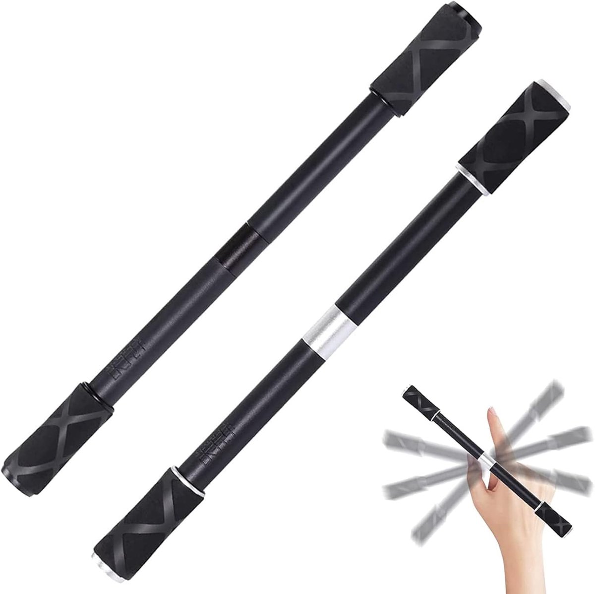 2 stuks draaibare pennen, spinning, professionele spinning-pen, antislip coating, draaibare balpen voor entertainment studenten, kinderen en volwassenen (zonder navulling, zwart)