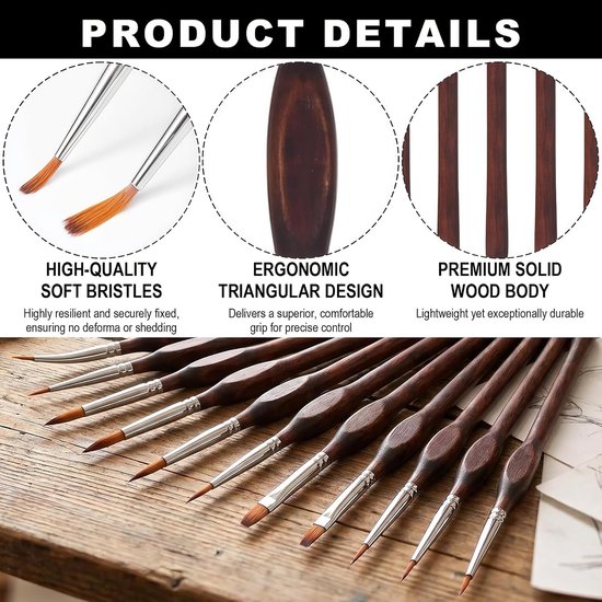Modelleer- en Dry Brush Penselen, 11 Fijne Penselen en 6 Dry Brush Penselen, voor Warhammer Figuren, Acrylverf en Modellen — afbeelding 2