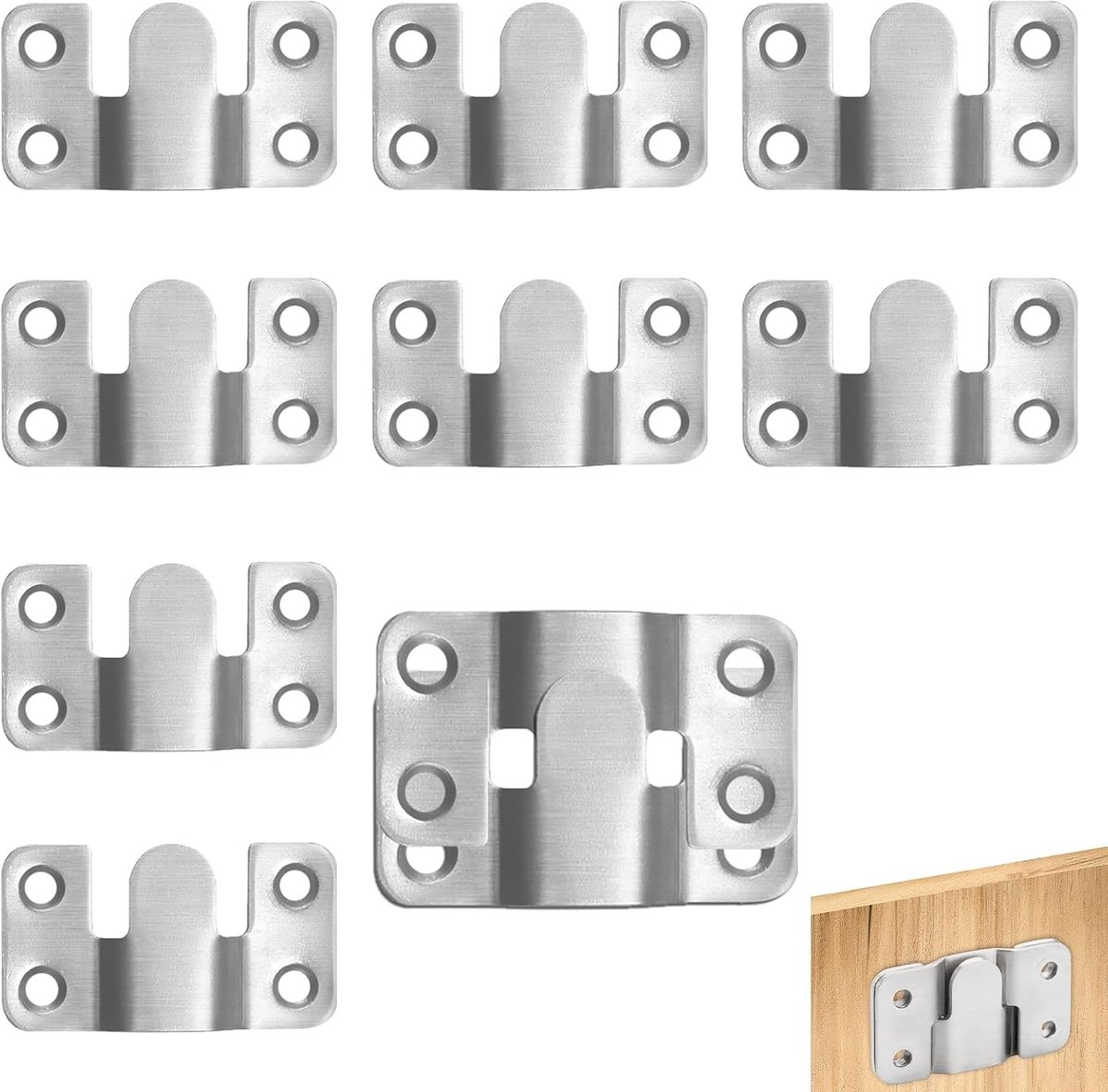 10 x houders voor inbouwframes, verborgen bevestiging, gesp, 5,4 cm x 3 cm, roestvrij staal, haken voor fotolijsten, hoofdeinden en meubels, gespen