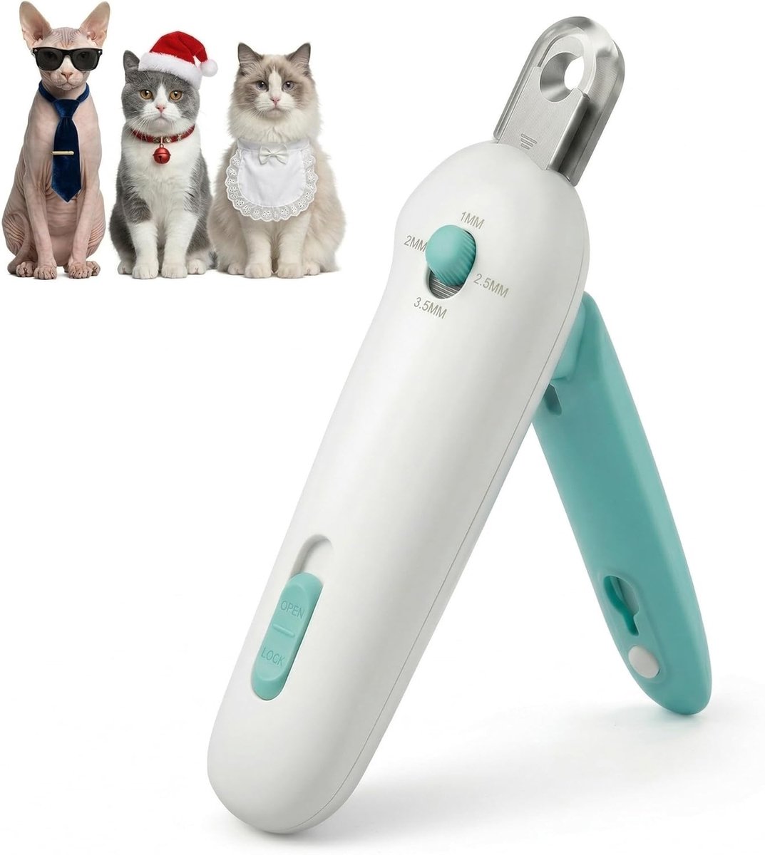Kattennagelknipper met verstelbaar gat van 1-3,5 mm, professionele nagelknipper voor grote en kleine katten, veilige precisiesnijder, 23 x 36 x 118 mm