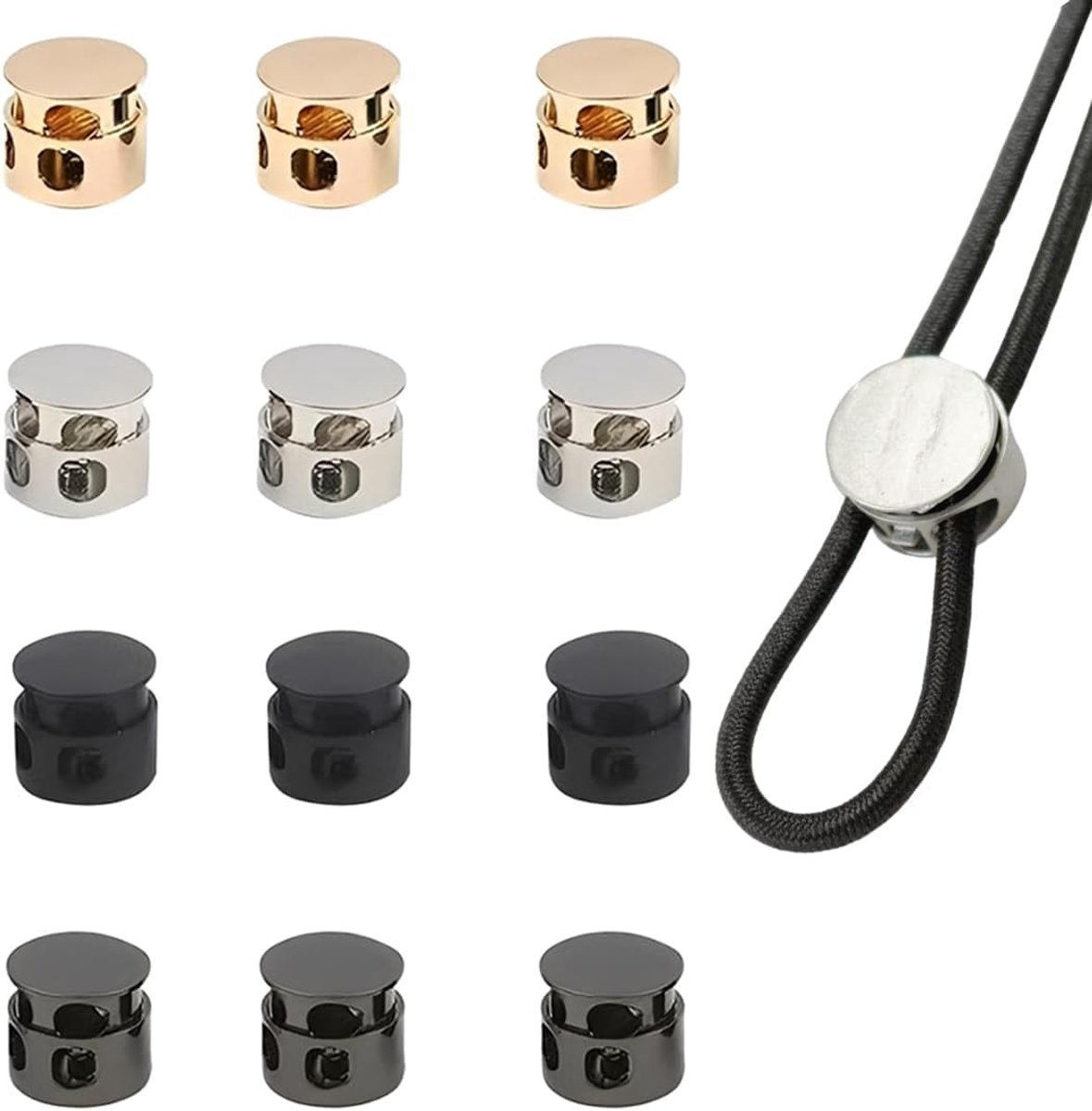 12 stuks metalen koordstoppers met 2 gaten, veersluitingen, kabeleindkappen, kabeleindkappen, koordstopper voor kleding, rugzak, touw, veters