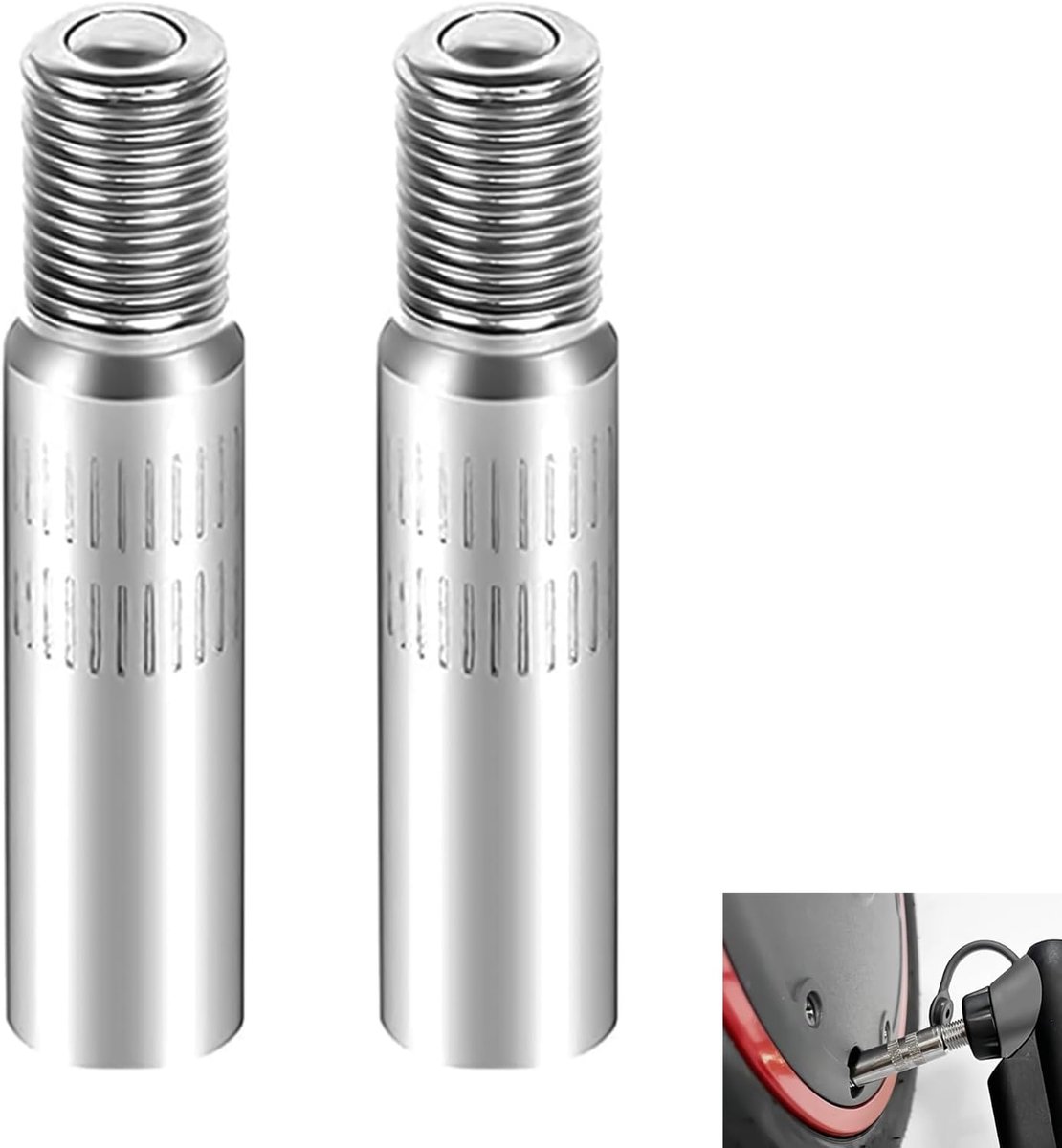 2 Stuks Bandenventielverlenging 39 mm van Aluminiumlegering, Ventielverlenger voor Elektrische Step, Opblaasadapter Geschikt voor Xiaomi M365, Dualtron, Fiets, Motor, Auto, Luchtlekvrij