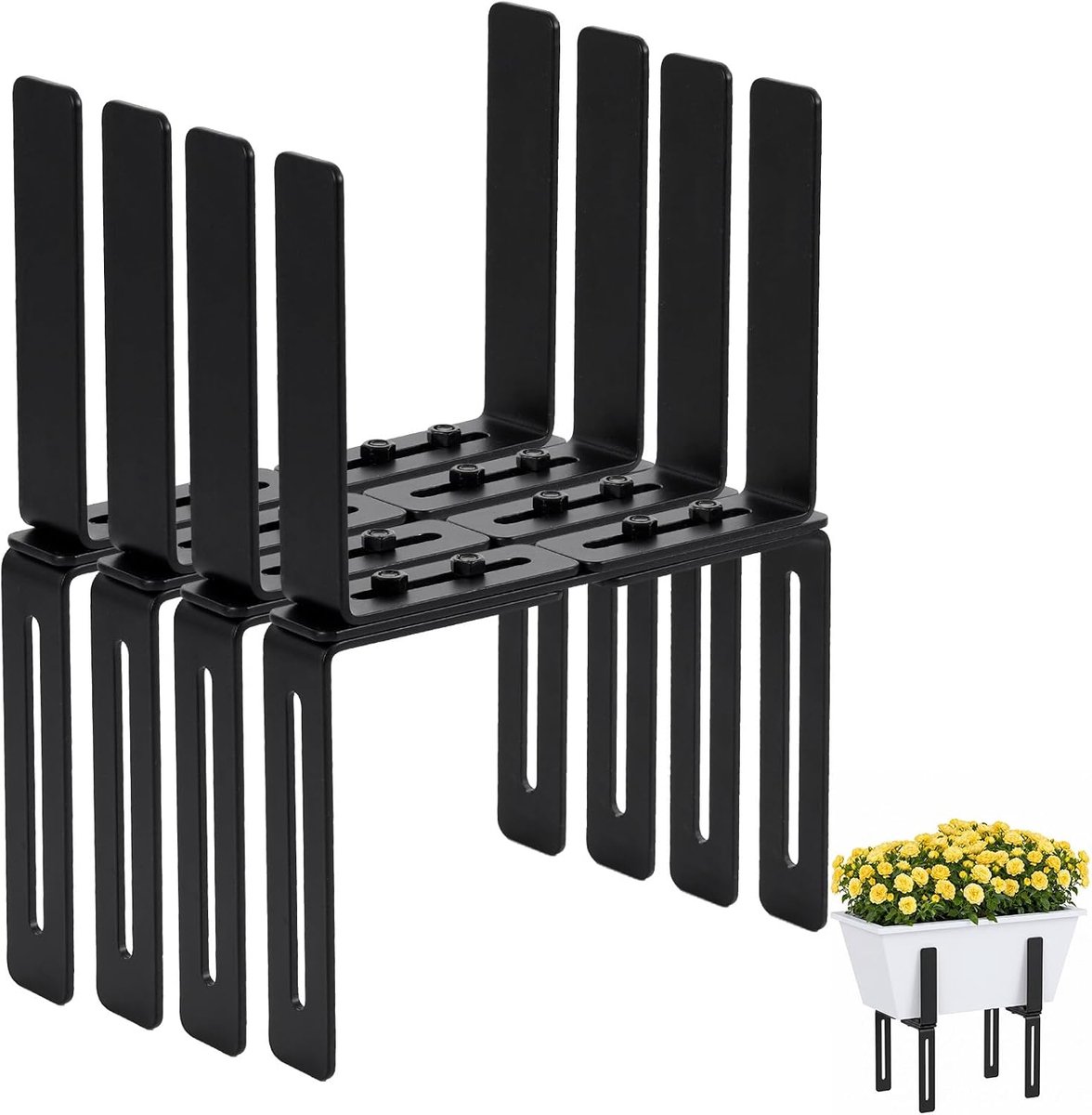 4 Stuks H-Vorm Bloembakhouder voor Balkons, Zonder Boren, 2-Voudig Verstelbaar, Geschikt voor Bloembakken van 15–23 cm en Balkonrelingen van 1,5–32 cm, Stevige Metalen Bloembakhouder