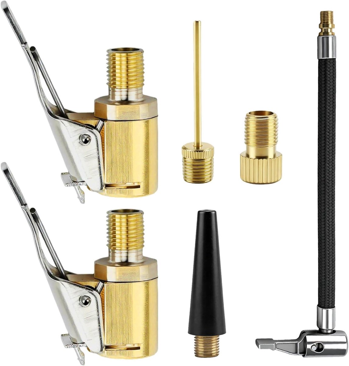 6-delige set klepadapters, opblaasadapter voor autobanden, 20 cm verlengde bandenopblaasadapter, 8 mm fietsbandopblaasadapter, opblaasaanvulling met snelkoppeling voor gecomprimeerde lucht voor fiets