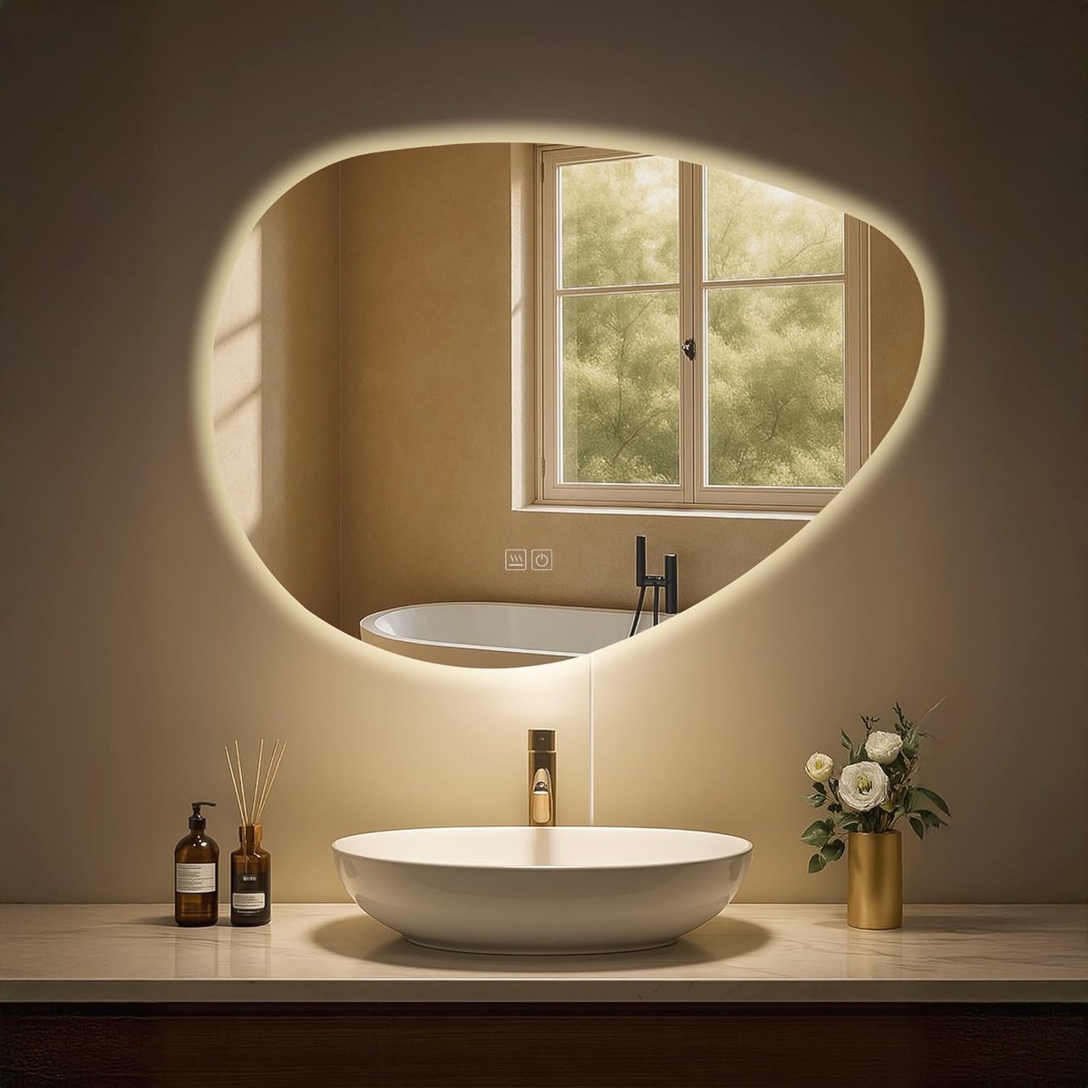 Almafie Badkamerspiegel - met verlichting - met verwarming - dimbare LED wandspiegel - 3 lichtstanden - met en zonder Bluetooth, Inhoud:zonder Bluetooth