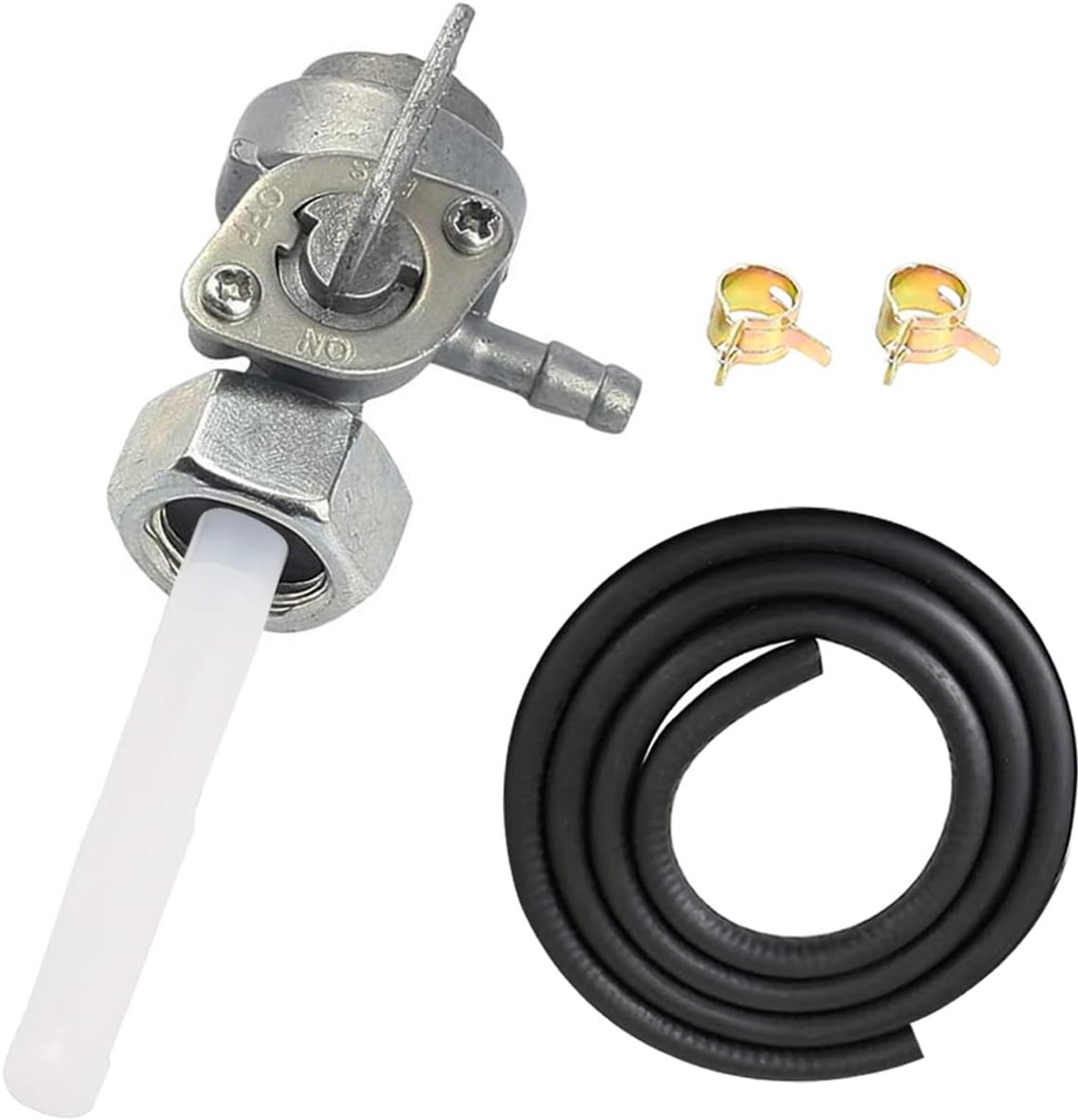 Brandstofkraan gastank brandstofschakelaar olietankkraan ventielpomp voor benzinegenerator 5.5HP-16HP 168F 163CC 196CC 170F 208CC 211CC 173F 177F 182F 188F 190F, met brandstofleiding en klemmen