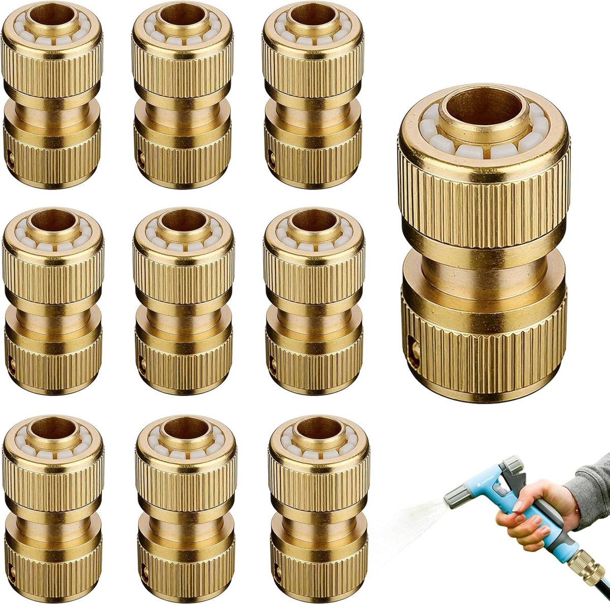 10 stuks messing snelkoppelingen, 1/2 inch tuinslang, snelkoppeling, slangkoppeling 1/2 inch, tuinslangverbinding voor tuin, keuken, outdoor, waterbuis, aluminiumlegering, messing