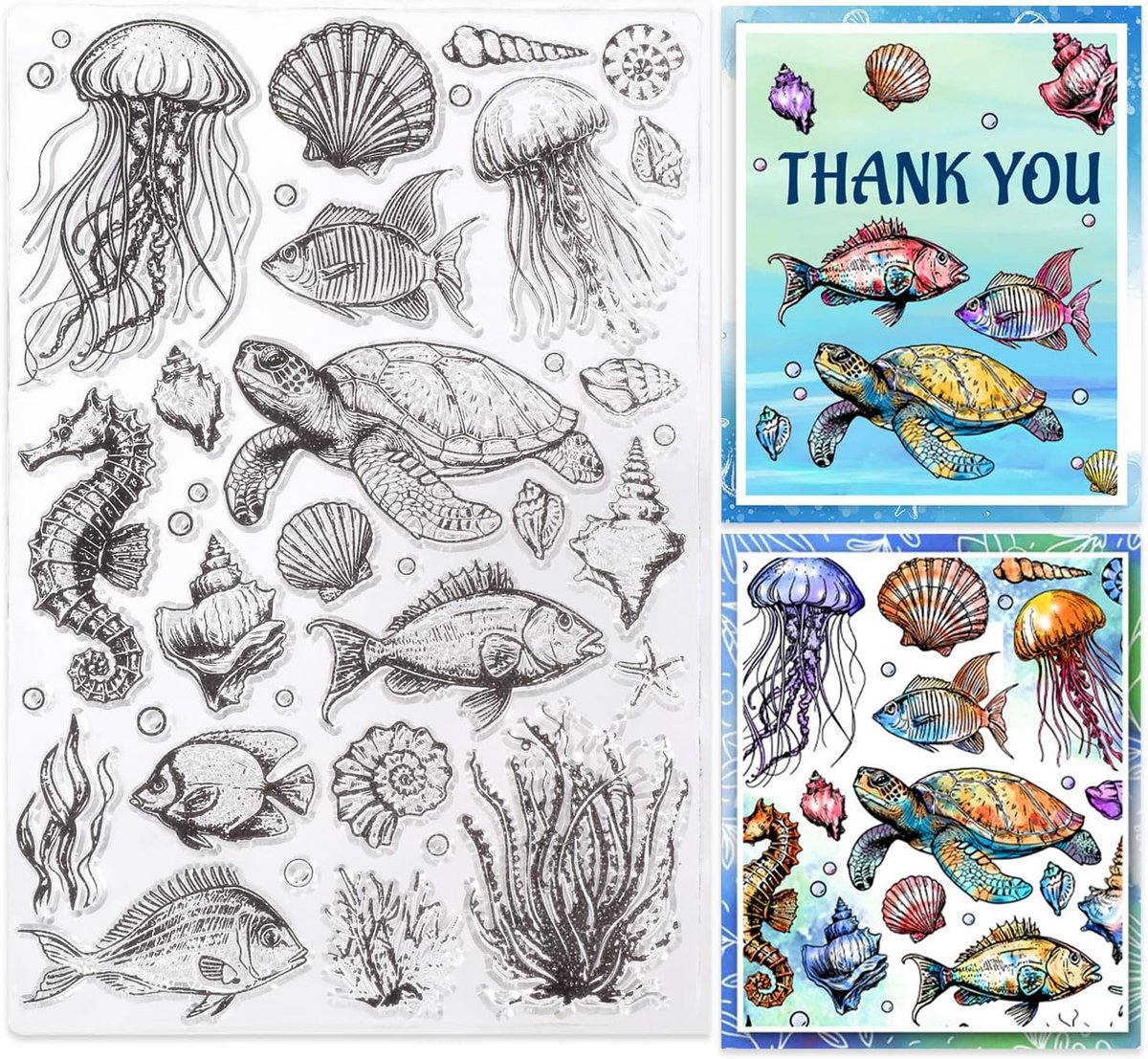 Marine Life Achtergrond Clear Stempels Oceaan Dieren Rubberen Stempels voor DIY Scrapbooking Fotoalbum Decoratieve Kaarten Woondecoratie 16 x 11 cm