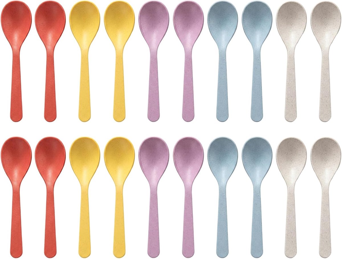 Eierlepels, kunststof, kleurrijk, 14 cm, plastic lepel, herbruikbare plastic lepel, lange steel, kleine koffielepel, plastic jamlepel voor soepen, dranken, ijs, eieren, yoghurt