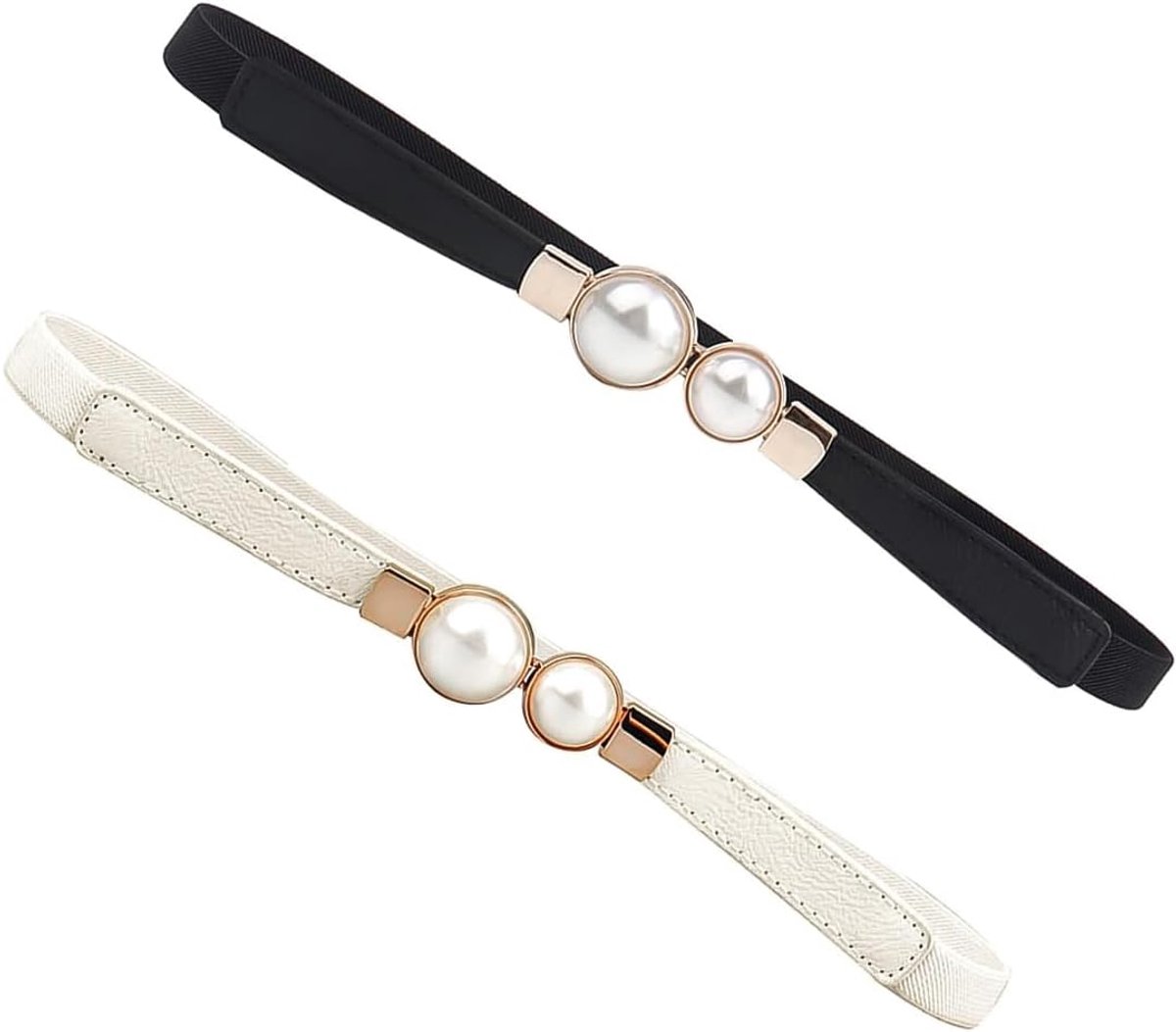 2 stuks elastische kraal taille riem, skinny stretch riem met dubbele kraal gesp voor jurken en dagelijkse outfits