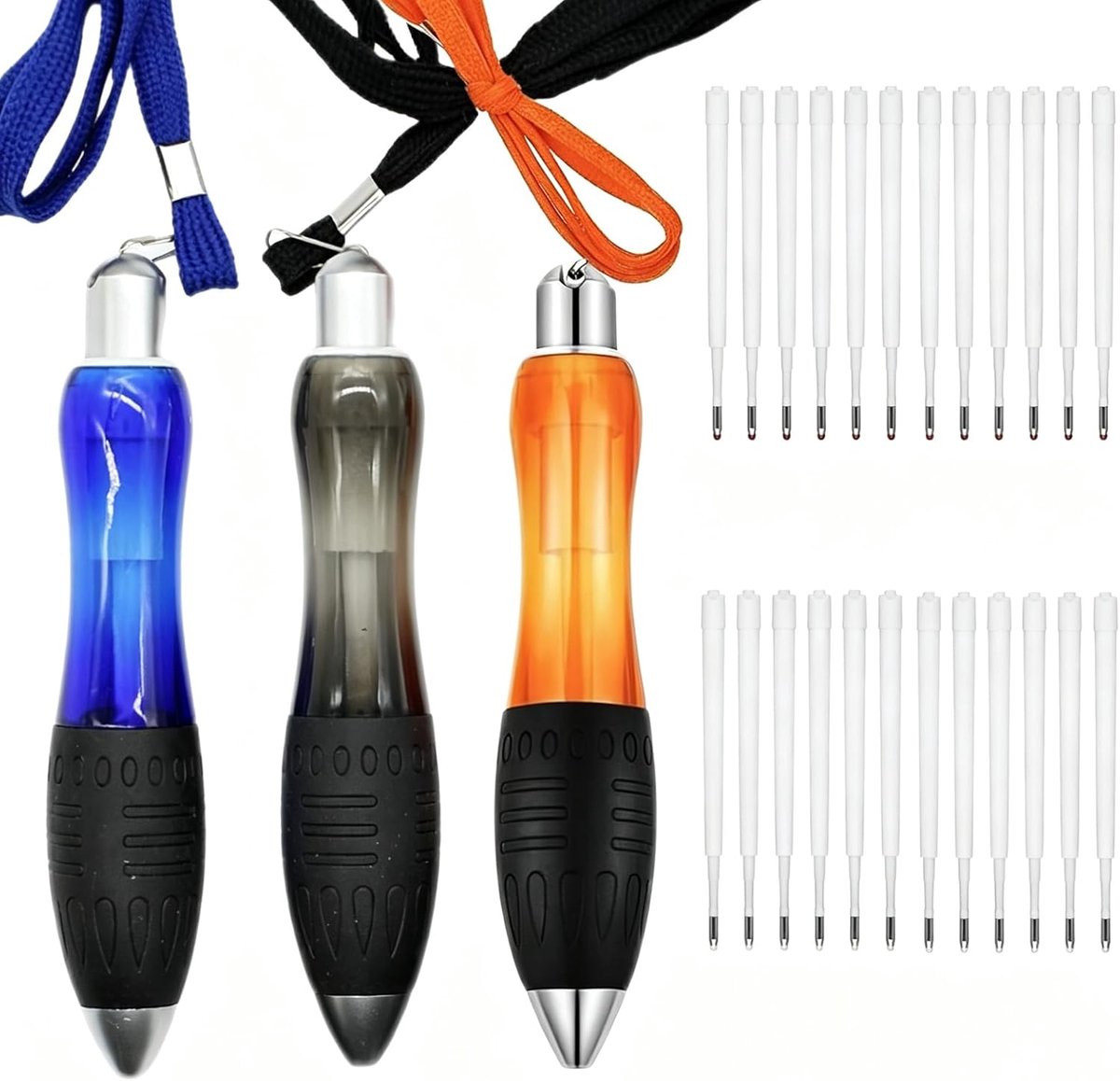 Balpennen met koord, dikke dikke vat, zachte siliconen grip, 12 zwart + 2 rode vullingen voor kantoor, verpleegster, leraar, buitenwerk